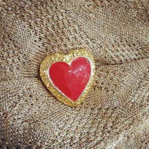 Gold heart red enamel vintage brooch