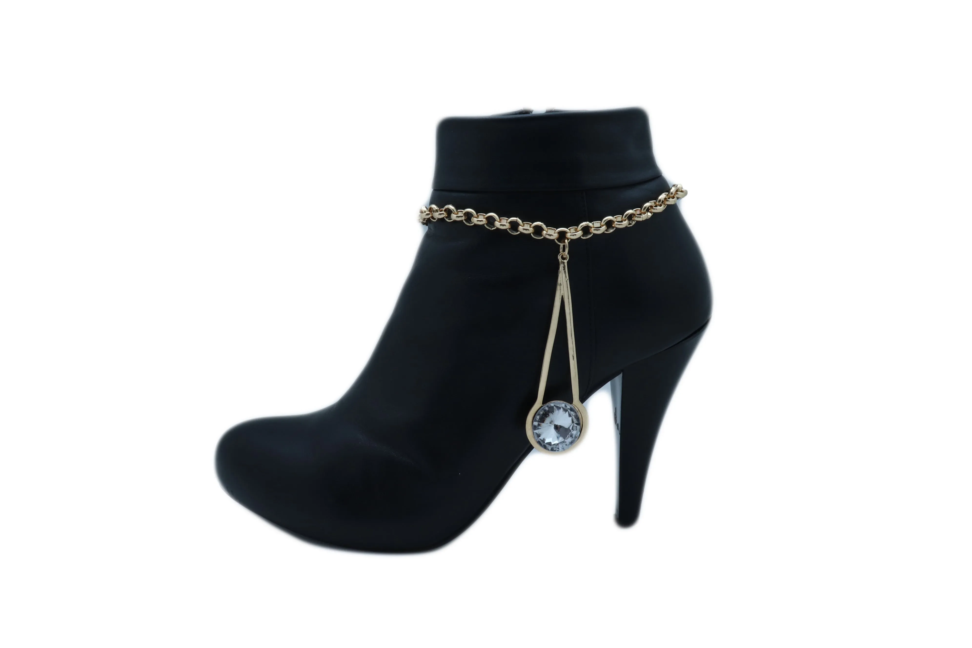 Gold Metal Western Boot Chain Bracelet Anklet Shoe Fancy Drop Bling Charm