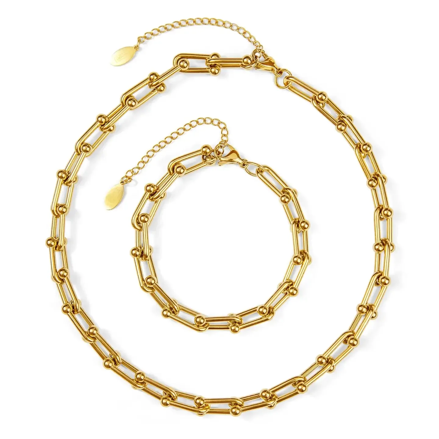 Gold Paperclip Necklace and Bracelet Set