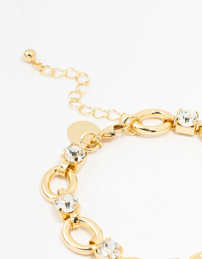 Gold Plated Alternating Oval & Crystal Bracelet