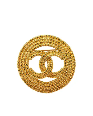 Gold Plated CC Round Brooch with Back Pin Closure