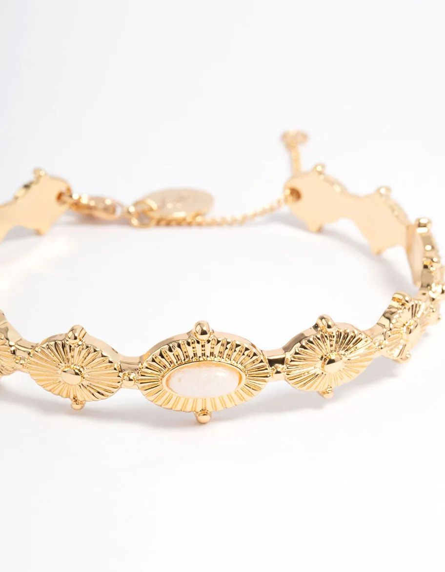 Gold Plated Detailed Cuff Bracelet