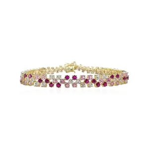 Gold Plated Scattered Tennis Bracelet With Light Pink, Hot Pink And White CZs