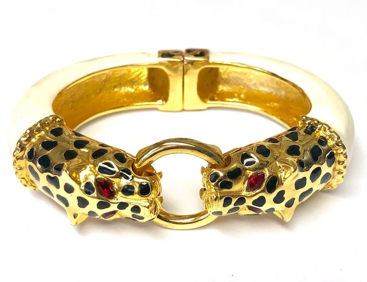 Gold with Black Spots Double Leopard Head Bracelet