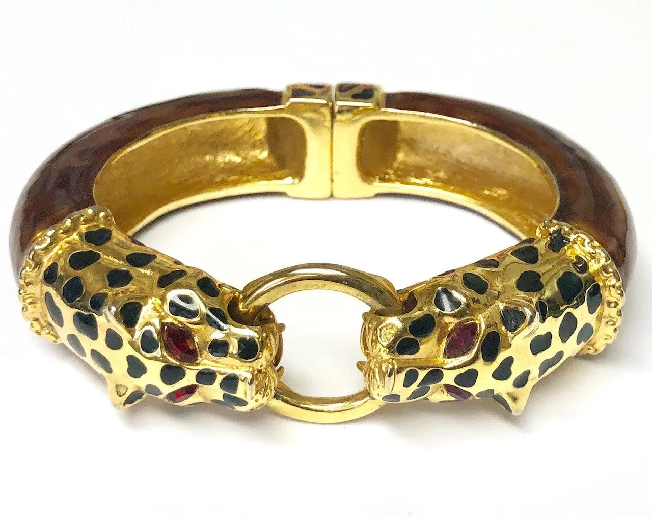 Gold with Black Spots Double Leopard Head Bracelet