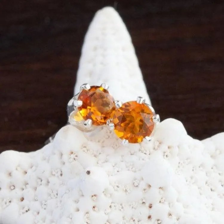 Golden Citrine and Silver Post Earrings