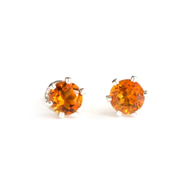 Golden Citrine and Silver Post Earrings