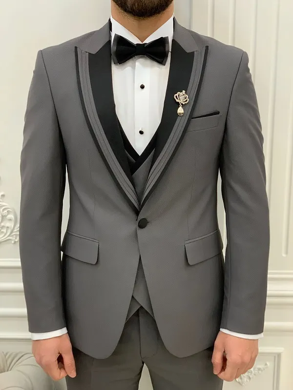 Gray Slim Fit Groom Wedding Tuxedo Suit for Men | GentWith