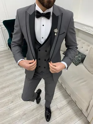 Gray Slim Fit Groom Wedding Tuxedo Suit for Men | GentWith