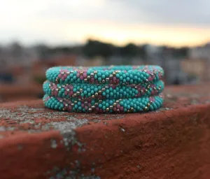 Green Czech Glass Beads Roll Bracelet from Nepal