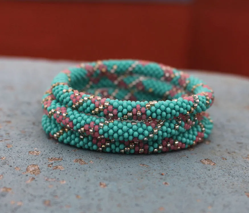 Green Czech Glass Beads Roll Bracelet from Nepal