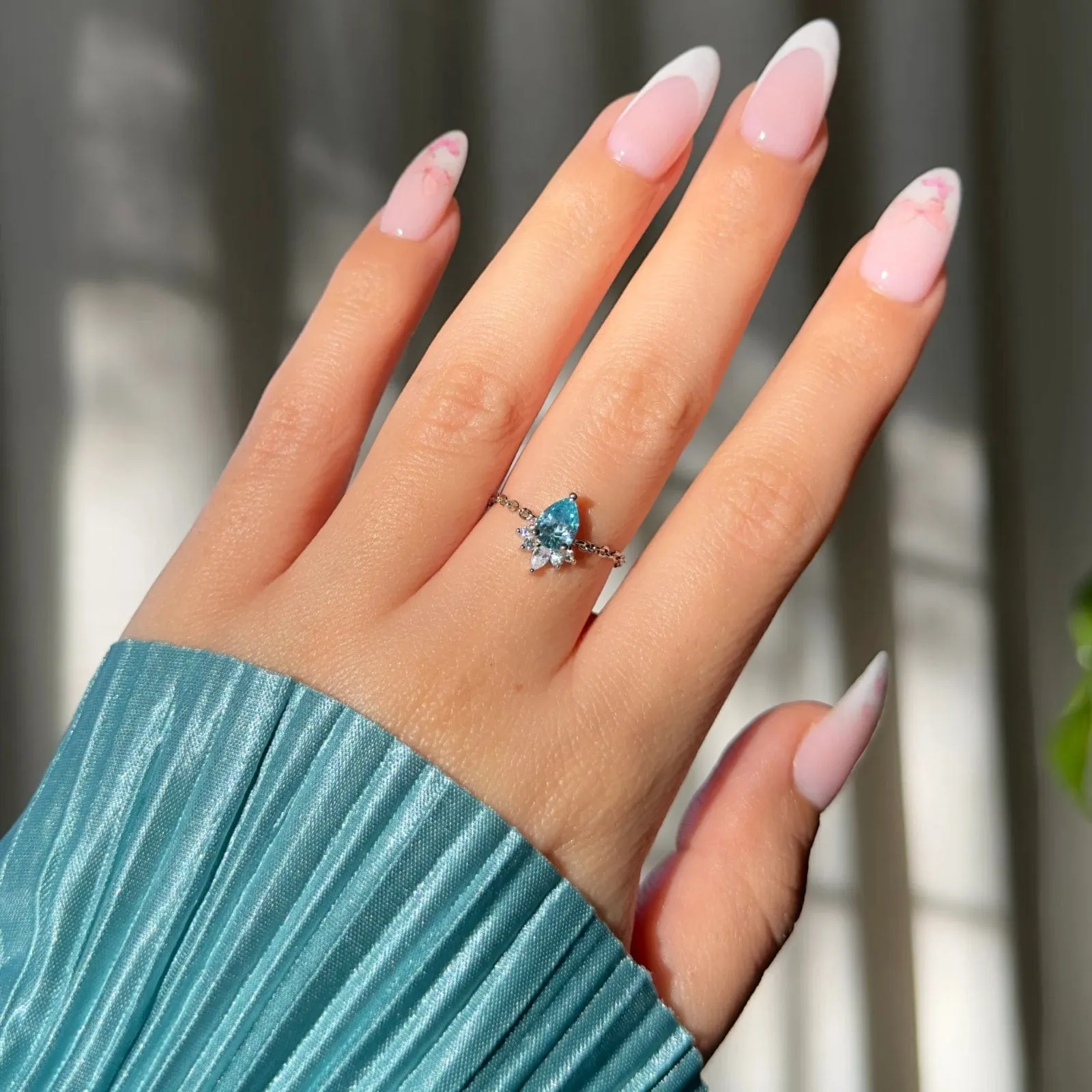 Hallmark Silver Aquamarine Chain Ring