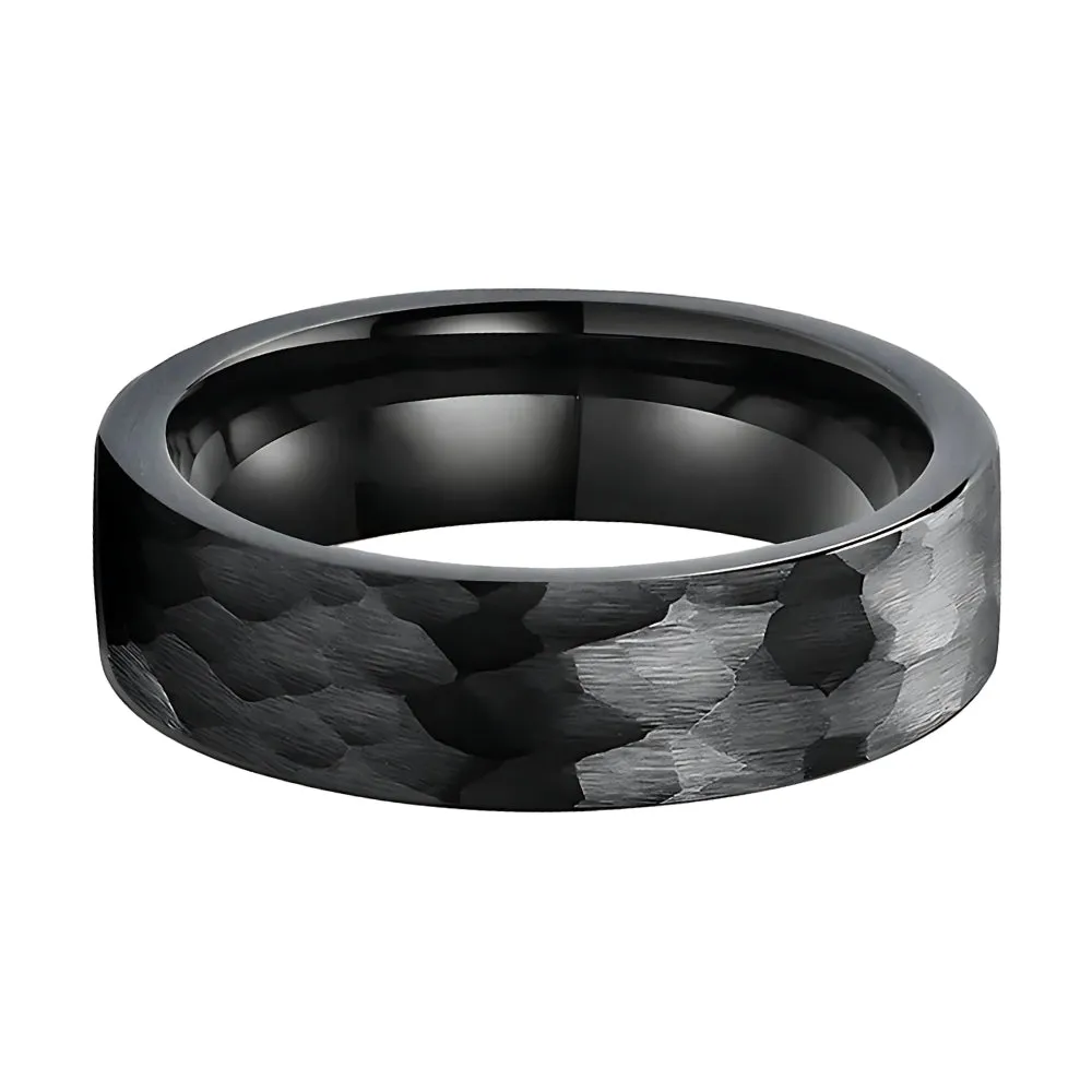 Hammered Black Tungsten Wedding Ring (8/6mm)