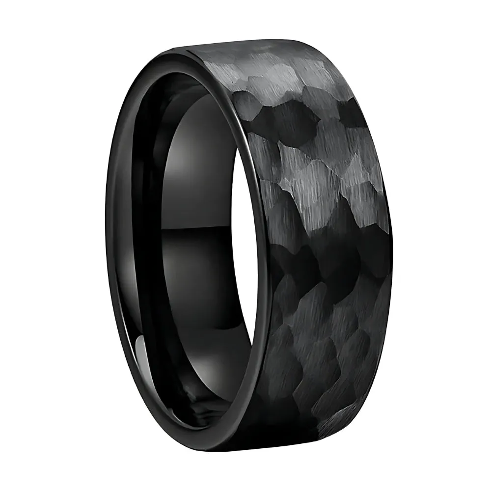 Hammered Black Tungsten Wedding Ring (8/6mm)