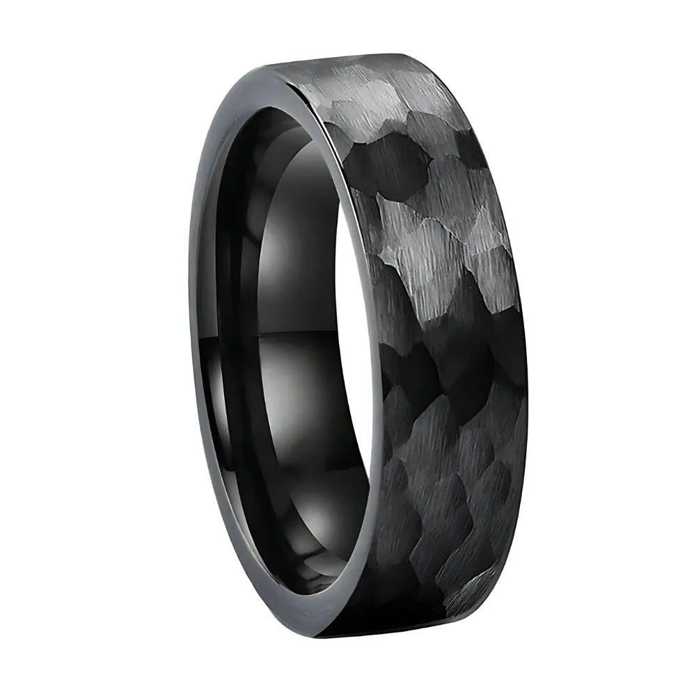 Hammered Black Tungsten Wedding Ring (8/6mm)