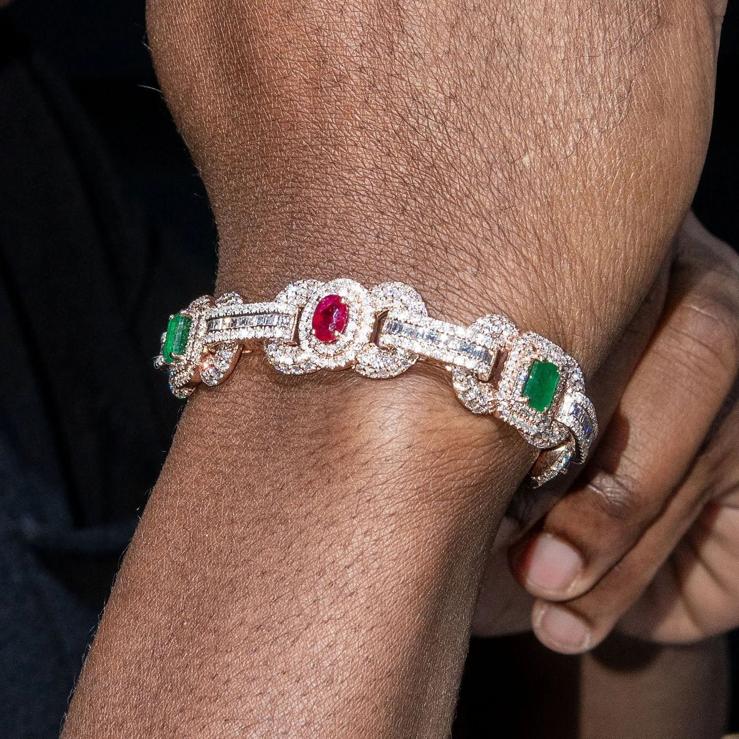 High End Jewelry - Diamond Iced Out Ruby & Emerald Bracelet