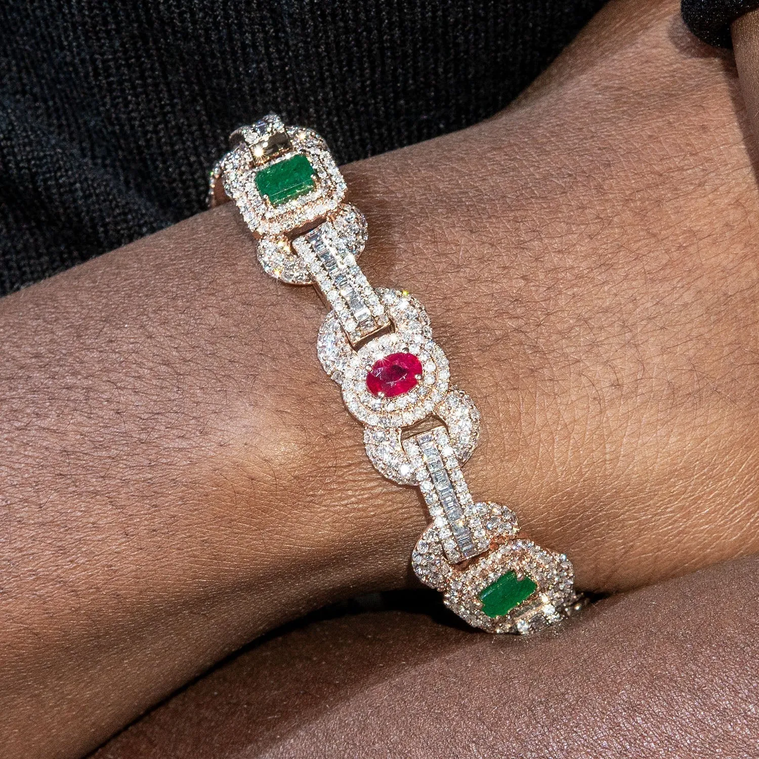 High End Jewelry - Diamond Iced Out Ruby & Emerald Bracelet