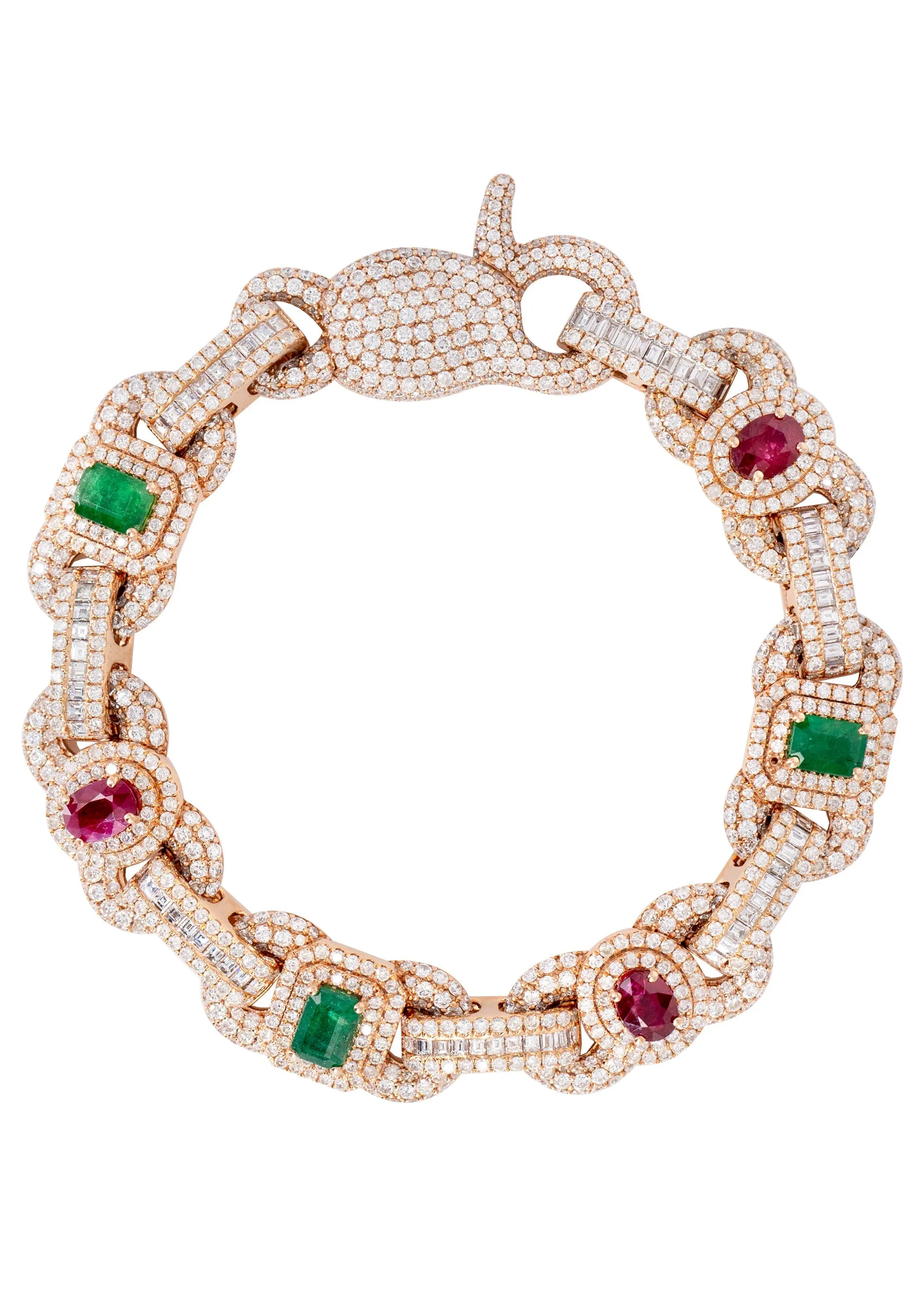 High End Jewelry - Diamond Iced Out Ruby & Emerald Bracelet