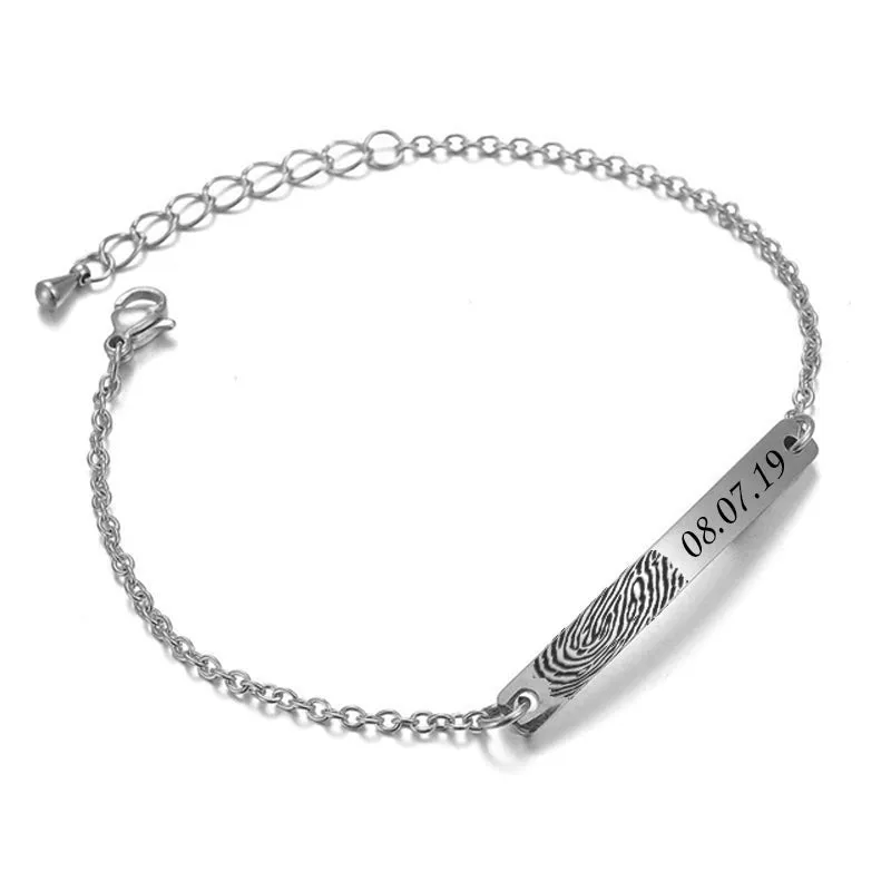 High Polished Stainless Steel Fingerprint Womens Bracelet