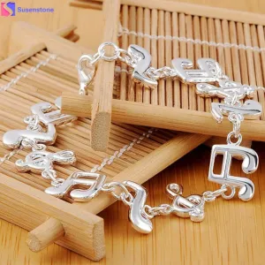 Hot selling snaps jewelry new 2016 bracelet femme Fashion Music Note Style Alloy sterling-silver-jewelry bracelets for women