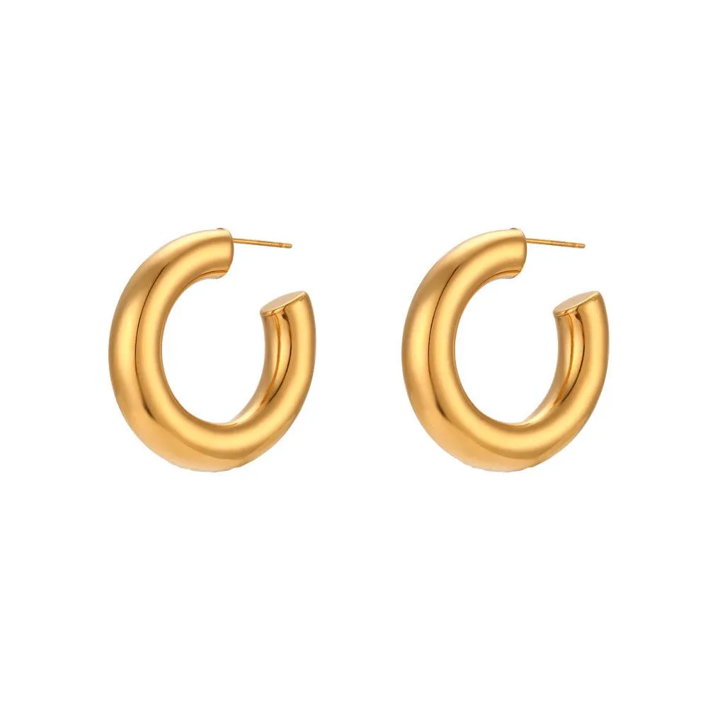 Hyperbole Gold Stainless Steel Hoop Earrings – Trendy Fashion Earrings