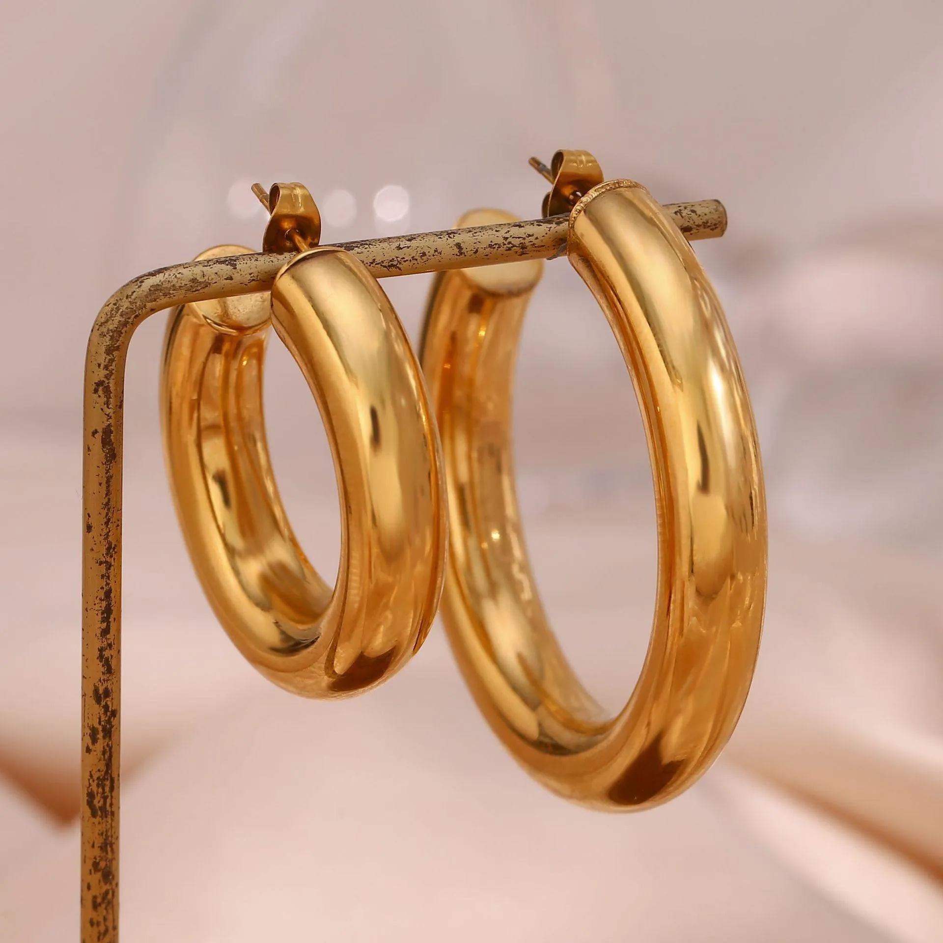 Hyperbole Gold Stainless Steel Hoop Earrings – Trendy Fashion Earrings