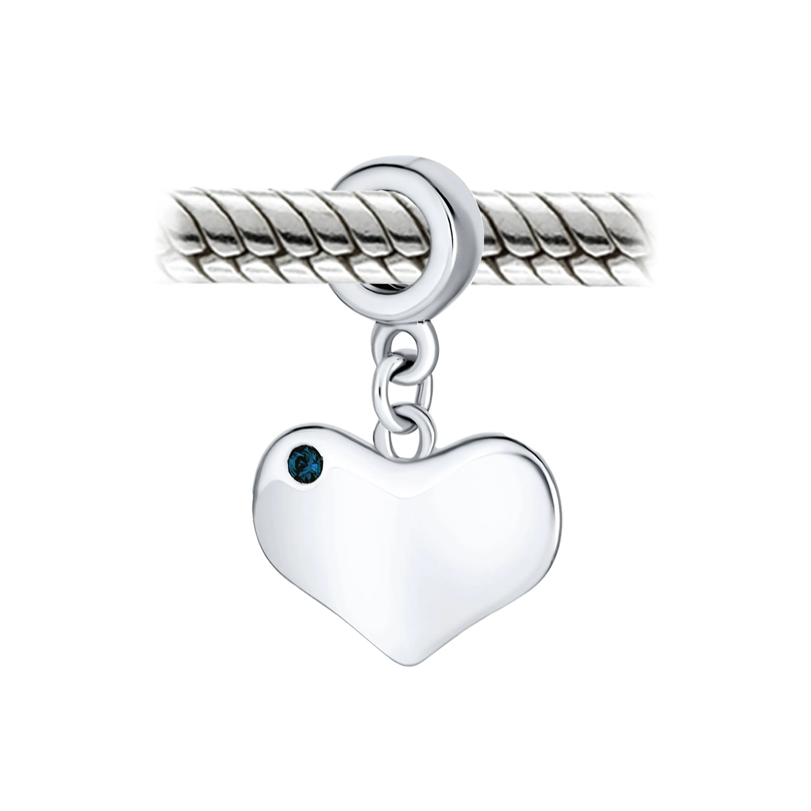 Initial Alphabet Bead Charm Blue Sapphire Heart Dangle for Sterling Silver Bracelet