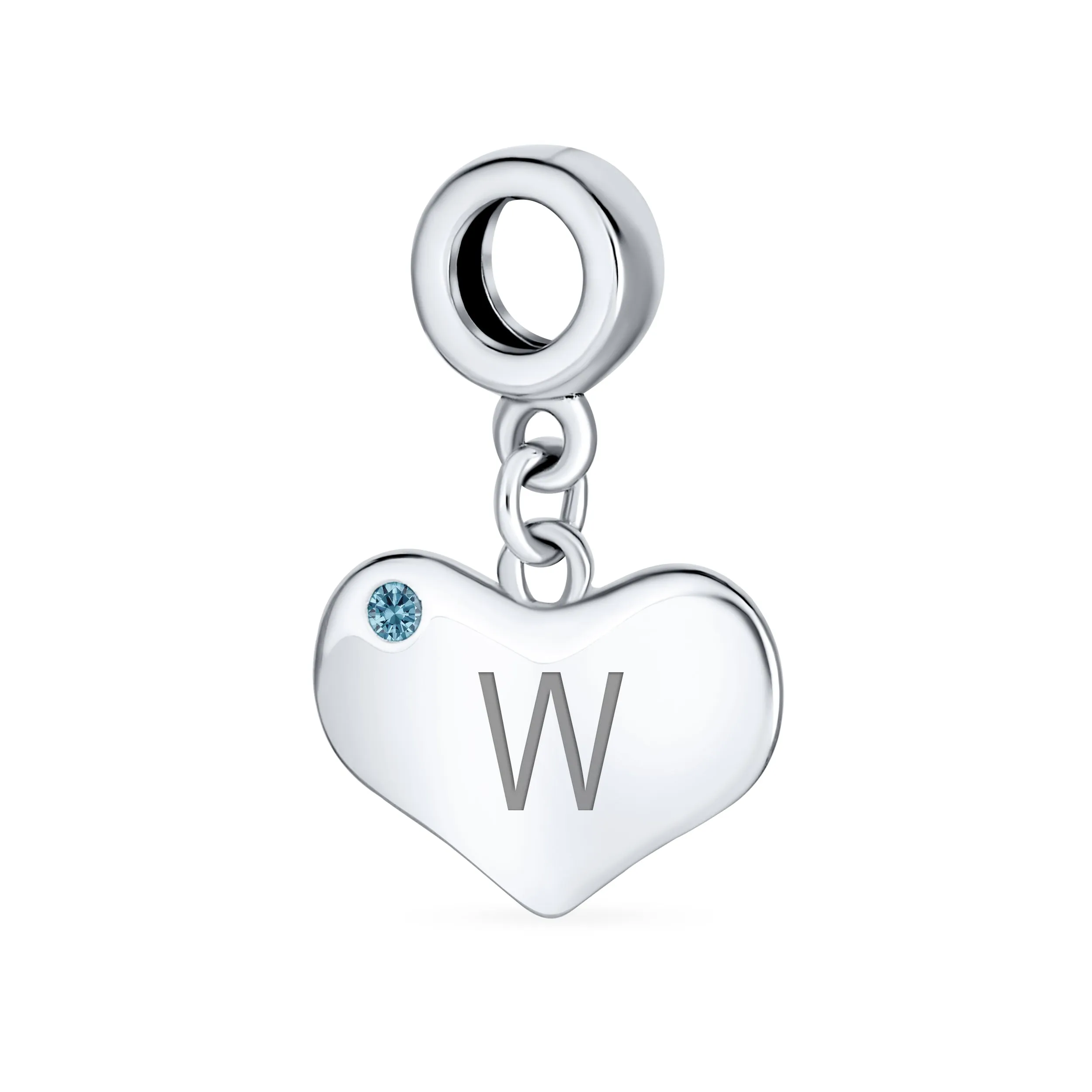 Initial Alphabet Bead Charm Blue Topaz Heart Dangle for Sterling Silver Bracelet