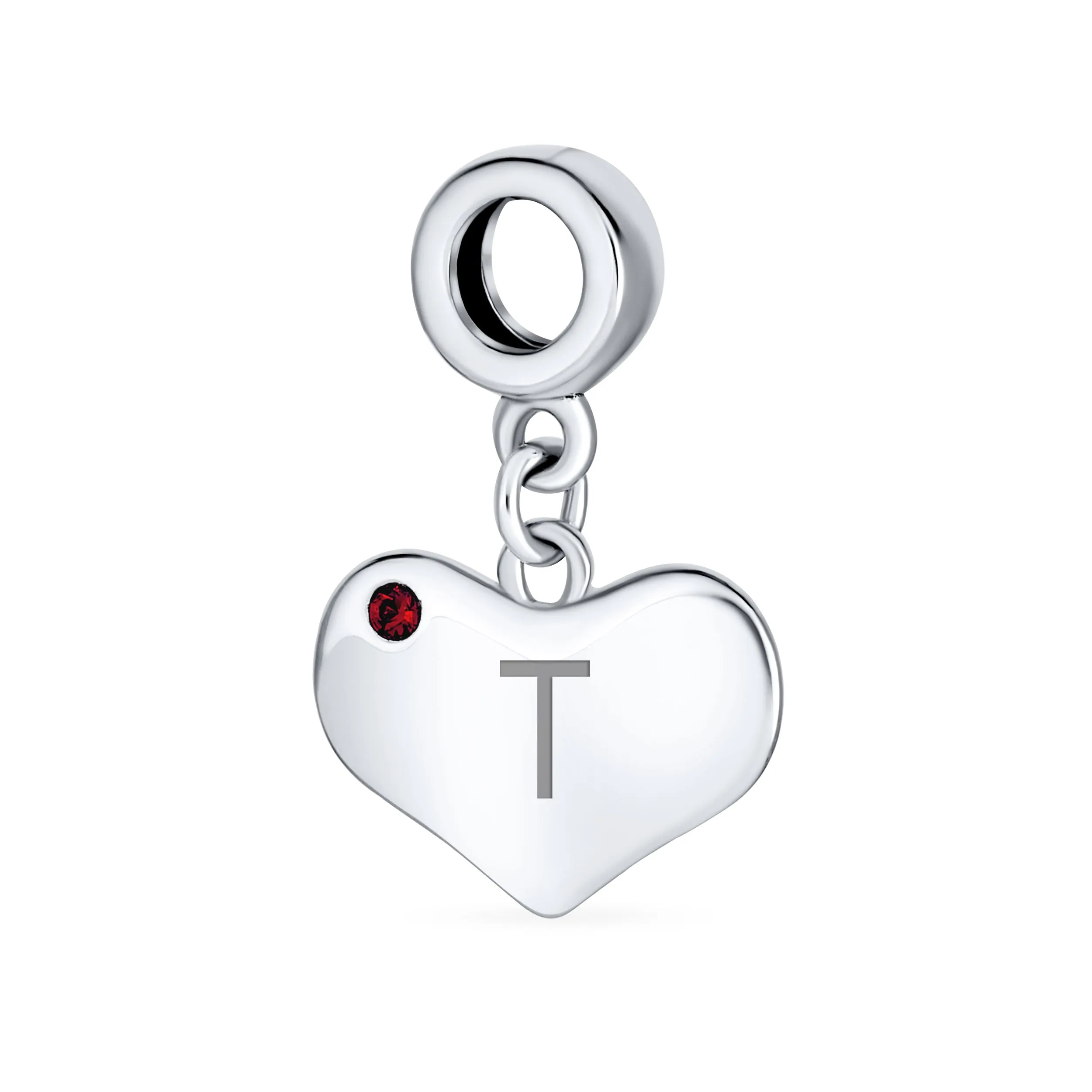 Initial Alphabet Bead Charm Red Ruby Crystal Heart Dangle for European Bracelet