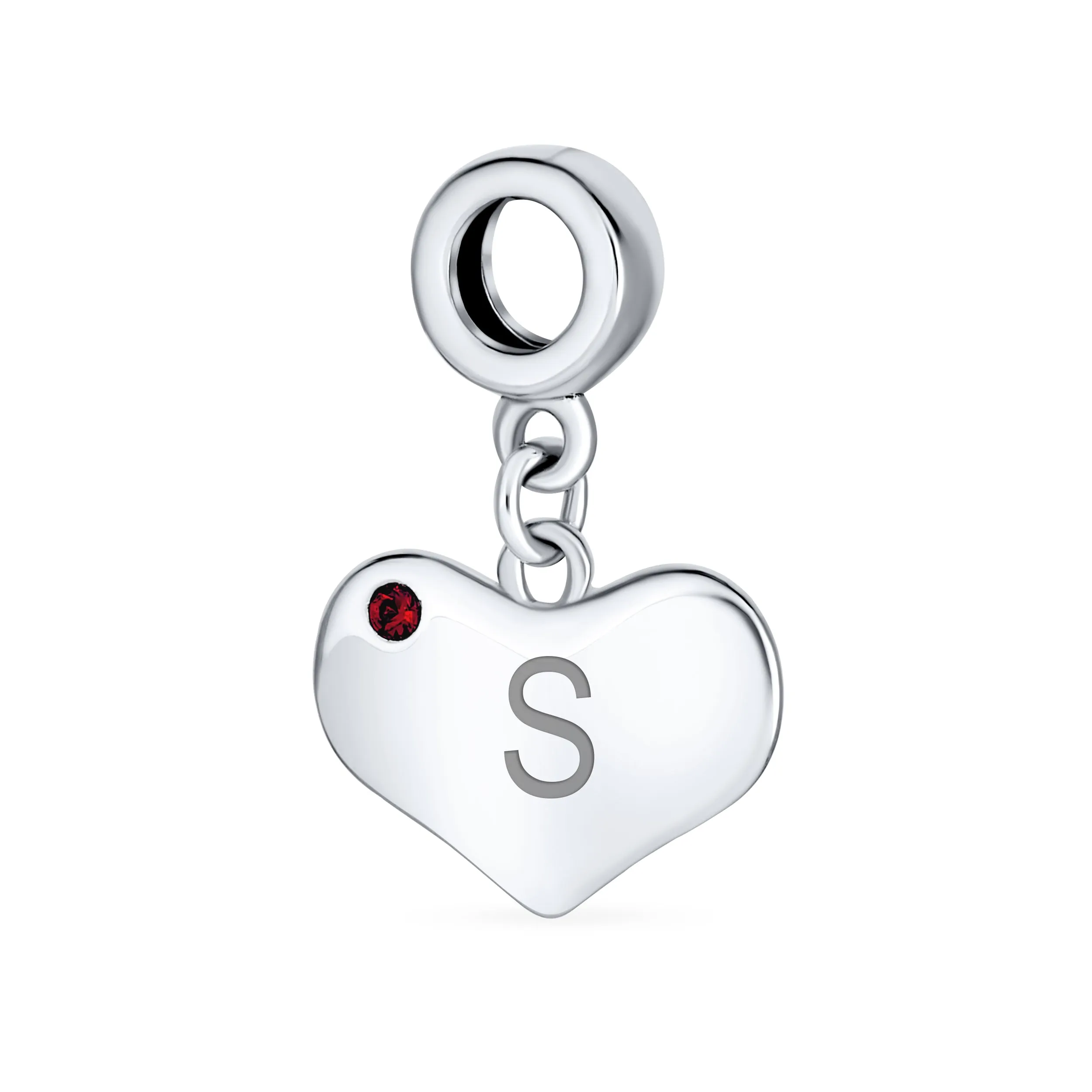 Initial Alphabet Bead Charm Red Ruby Crystal Heart Dangle for European Bracelet