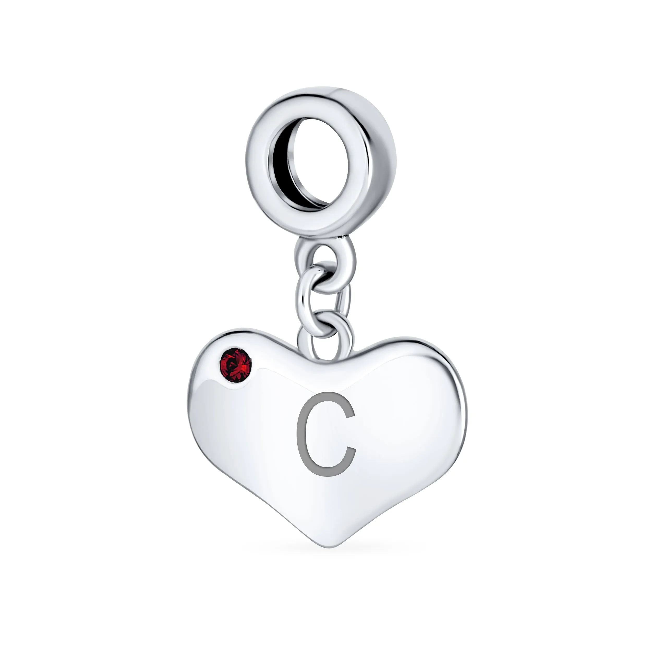 Initial Alphabet Bead Charm Red Ruby Crystal Heart Dangle for European Bracelet