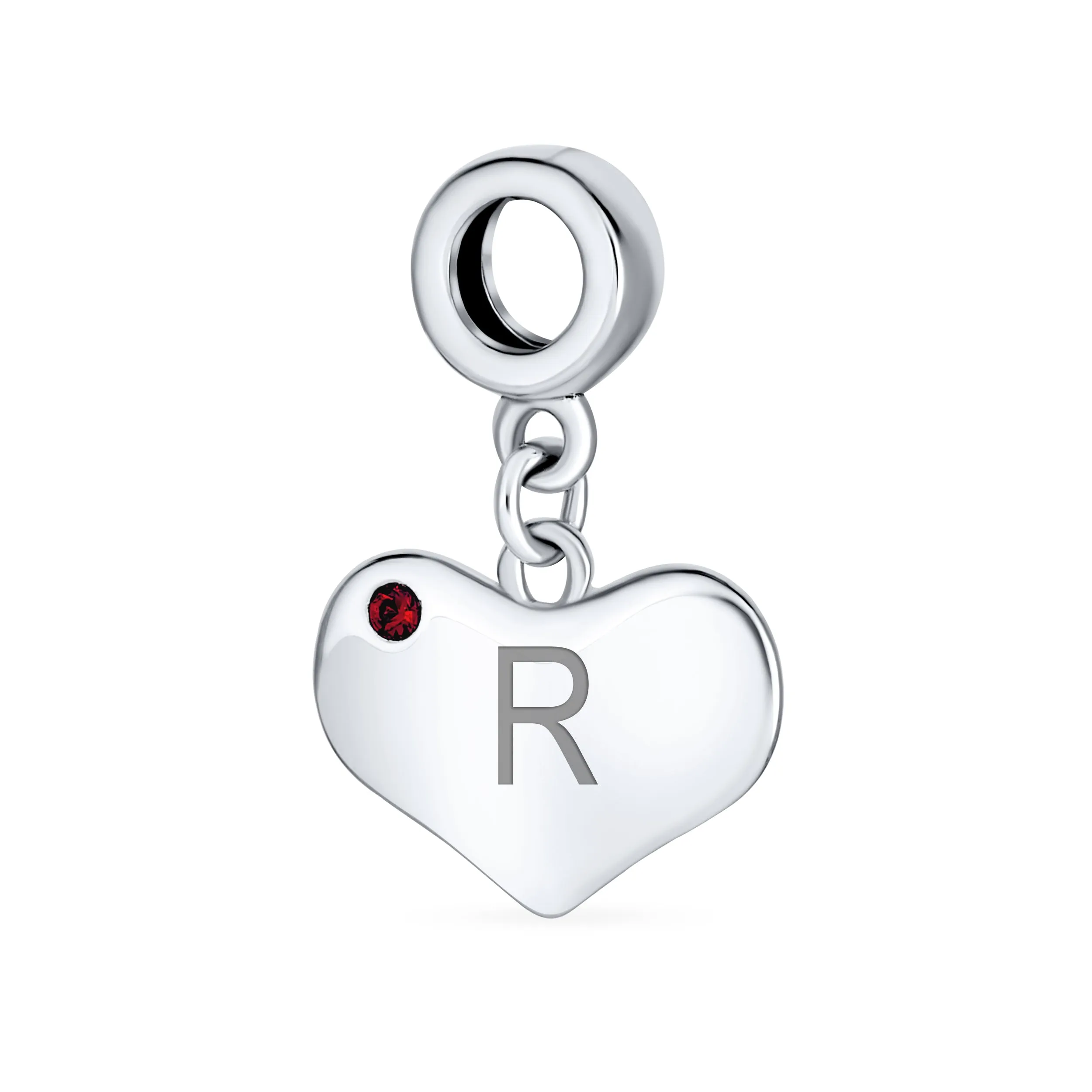 Initial Alphabet Bead Charm Red Ruby Crystal Heart Dangle for European Bracelet