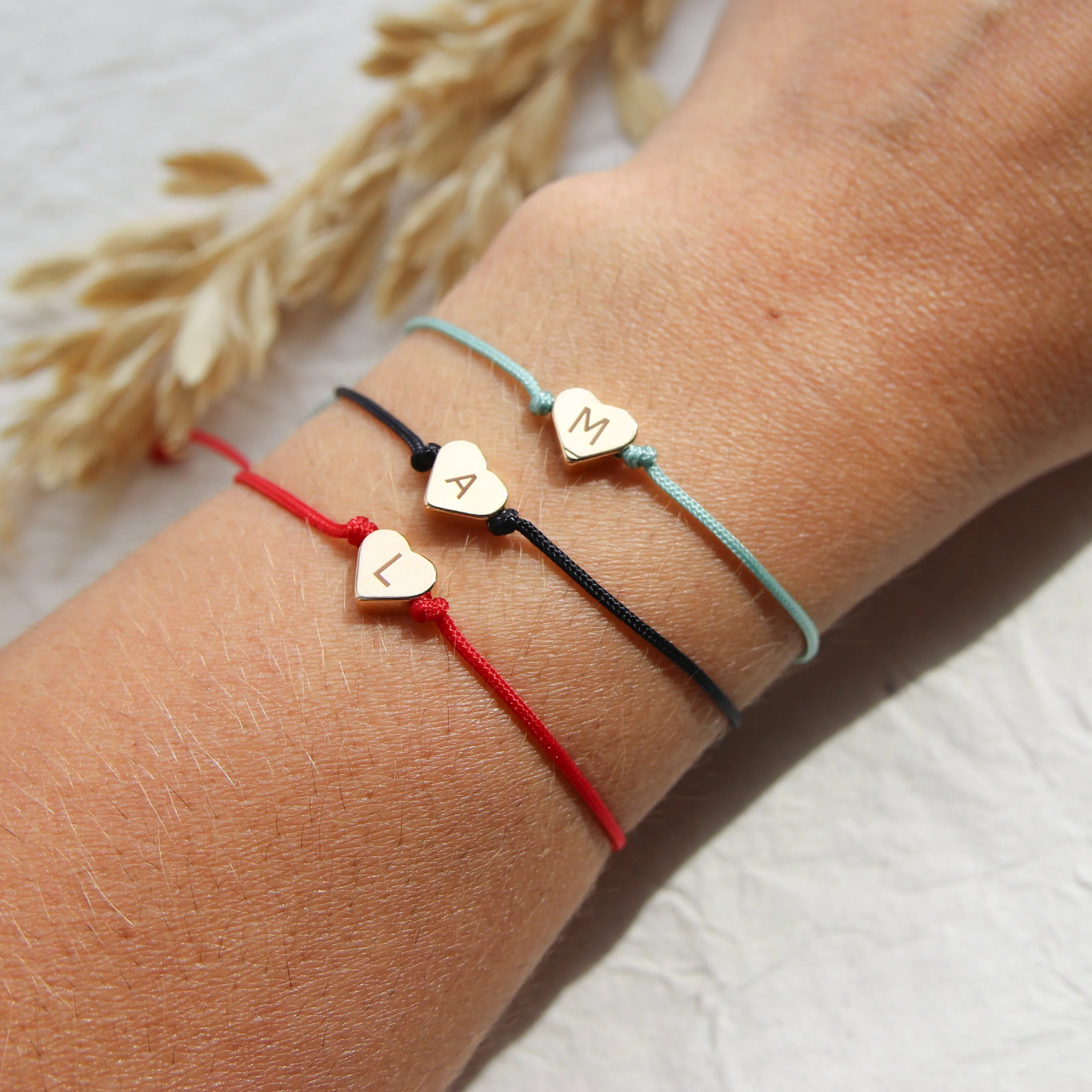 Initial Heart Cotton Cord Bracelet