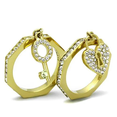 IP Gold(Ion Plating) Stainless Steel Ring with Top Grade Crystal in Citrine Yellow for Women Style TK2127