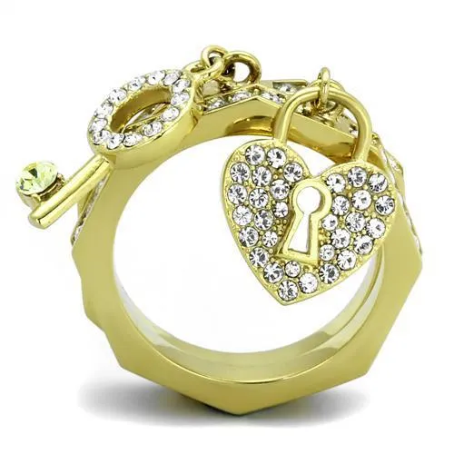 IP Gold(Ion Plating) Stainless Steel Ring with Top Grade Crystal in Citrine Yellow for Women Style TK2127