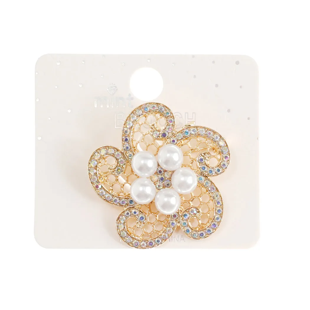 JAH44888-Rhinestone Flower Brooch