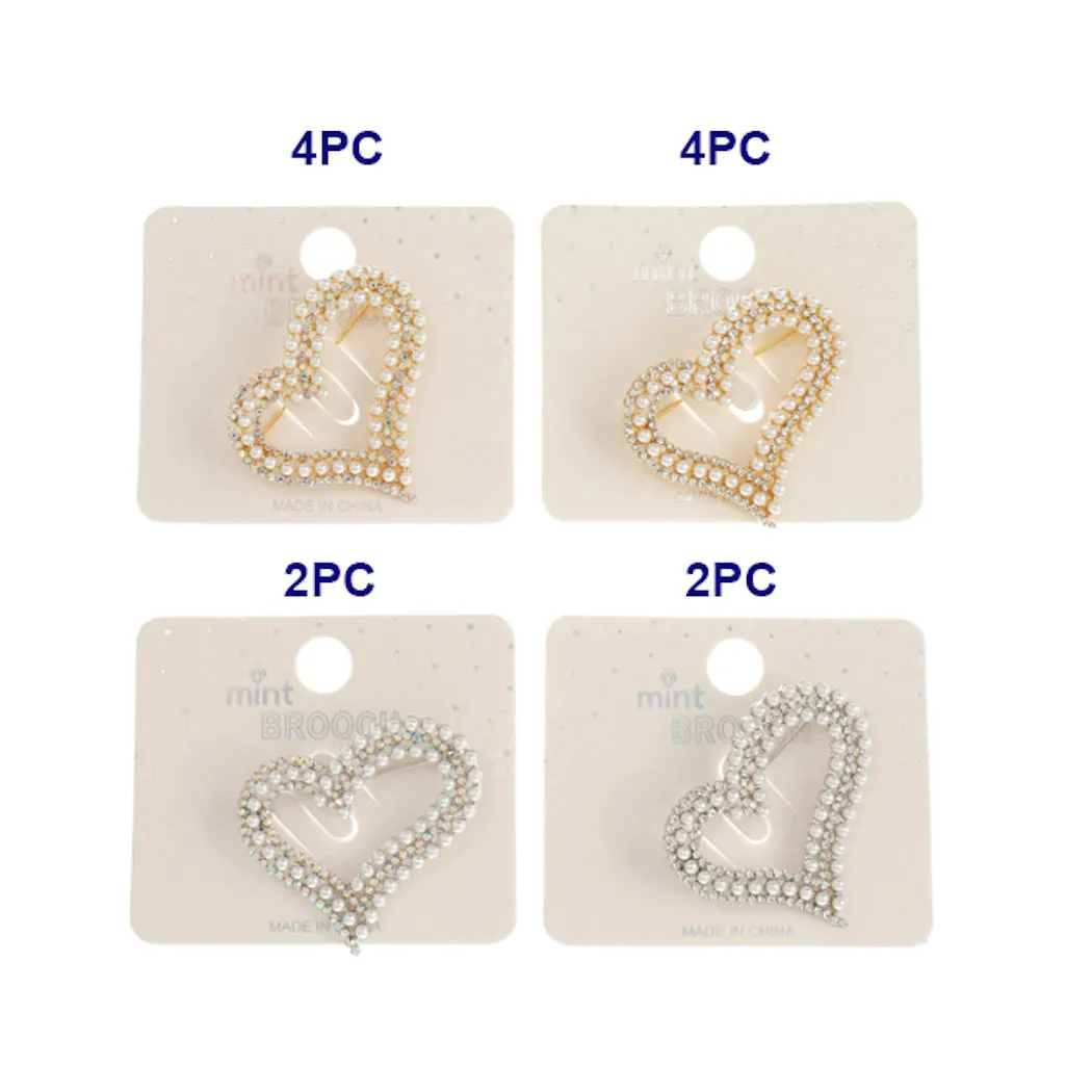 JAH45500-Rhinestone Pearl Heart Brooch