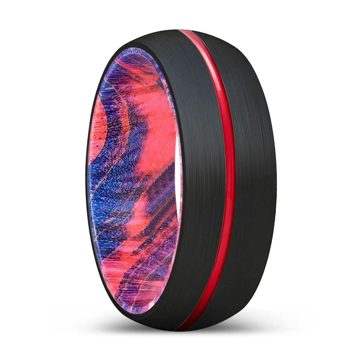 JAX | Blue & Red Wood, Black Tungsten Ring, Red Groove, Domed