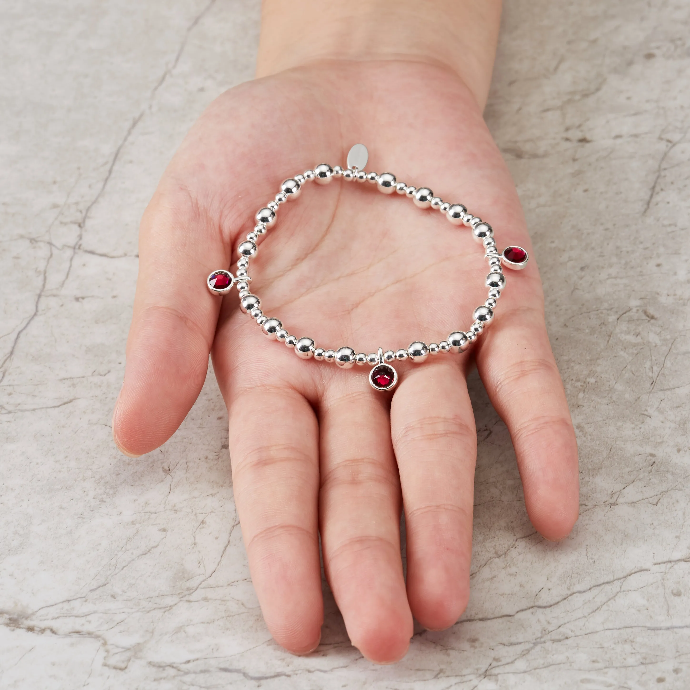 July (Ruby) Birthstone Stretch Charm Bracelet with Quote Gift Box