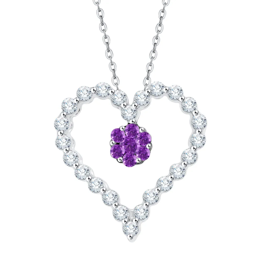 KATARINA 1/4 cttw Gemstone and Diamond Heart Pendant Necklace