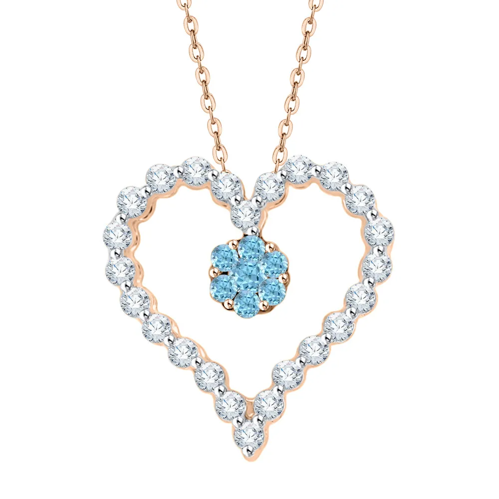 KATARINA 1/4 cttw Gemstone and Diamond Heart Pendant Necklace