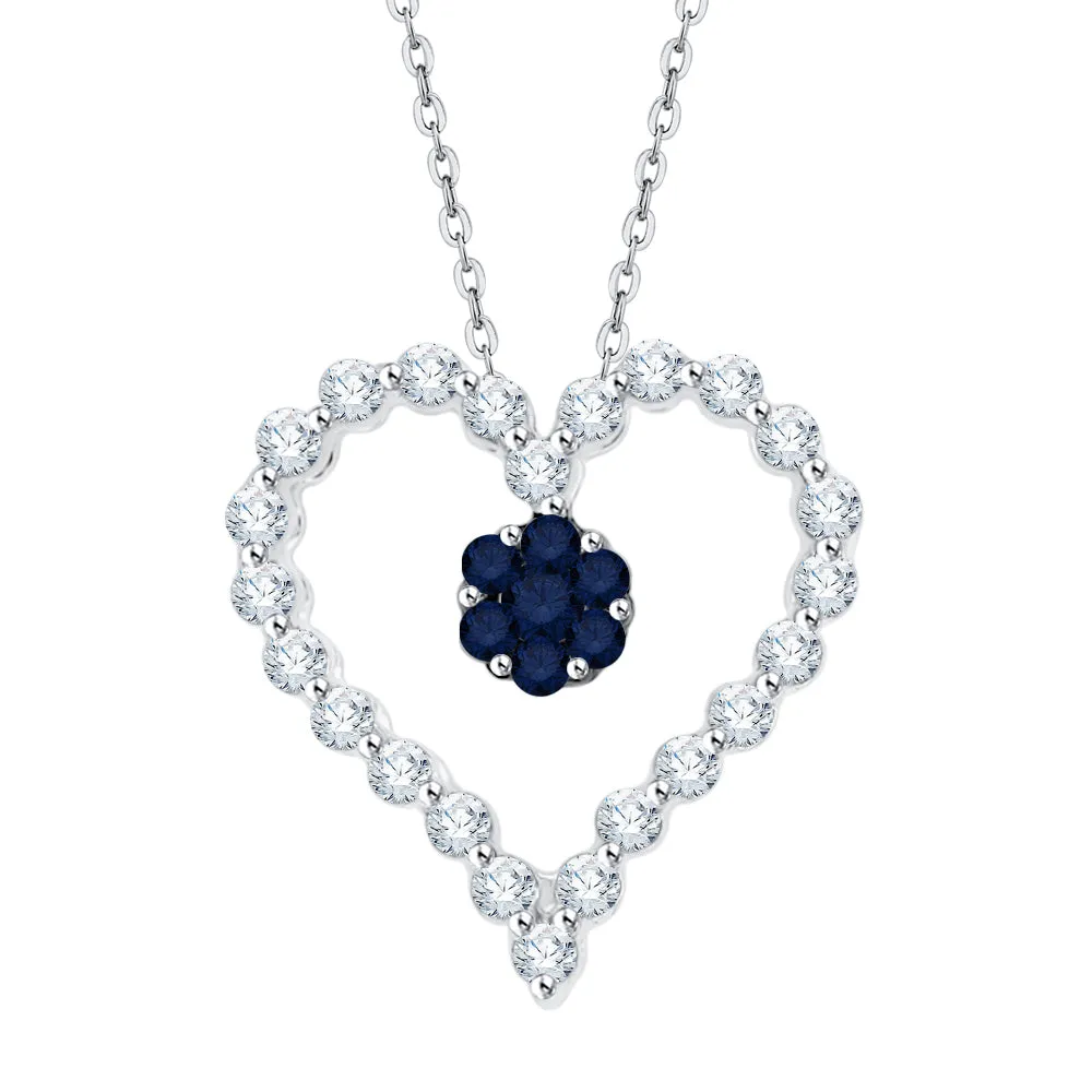 KATARINA 1/4 cttw Gemstone and Diamond Heart Pendant Necklace