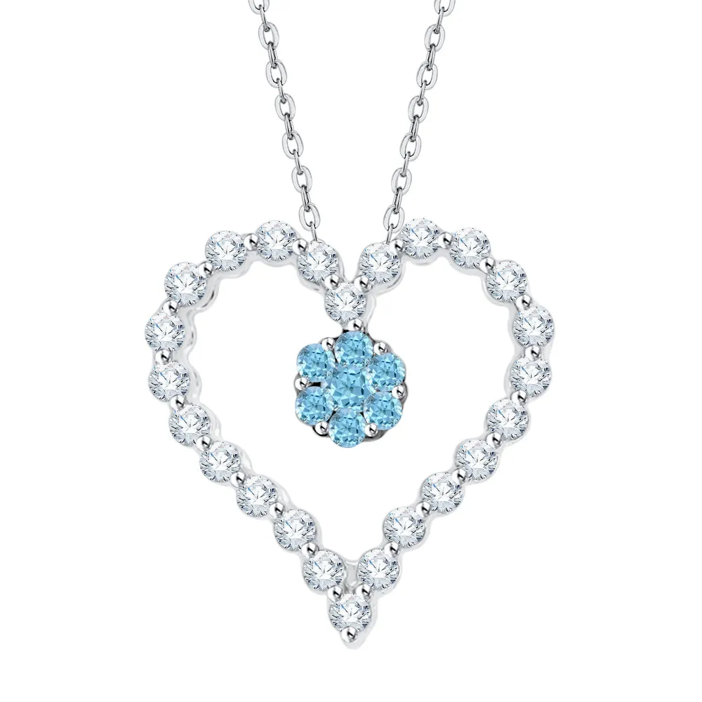 KATARINA 1/4 cttw Gemstone and Diamond Heart Pendant Necklace