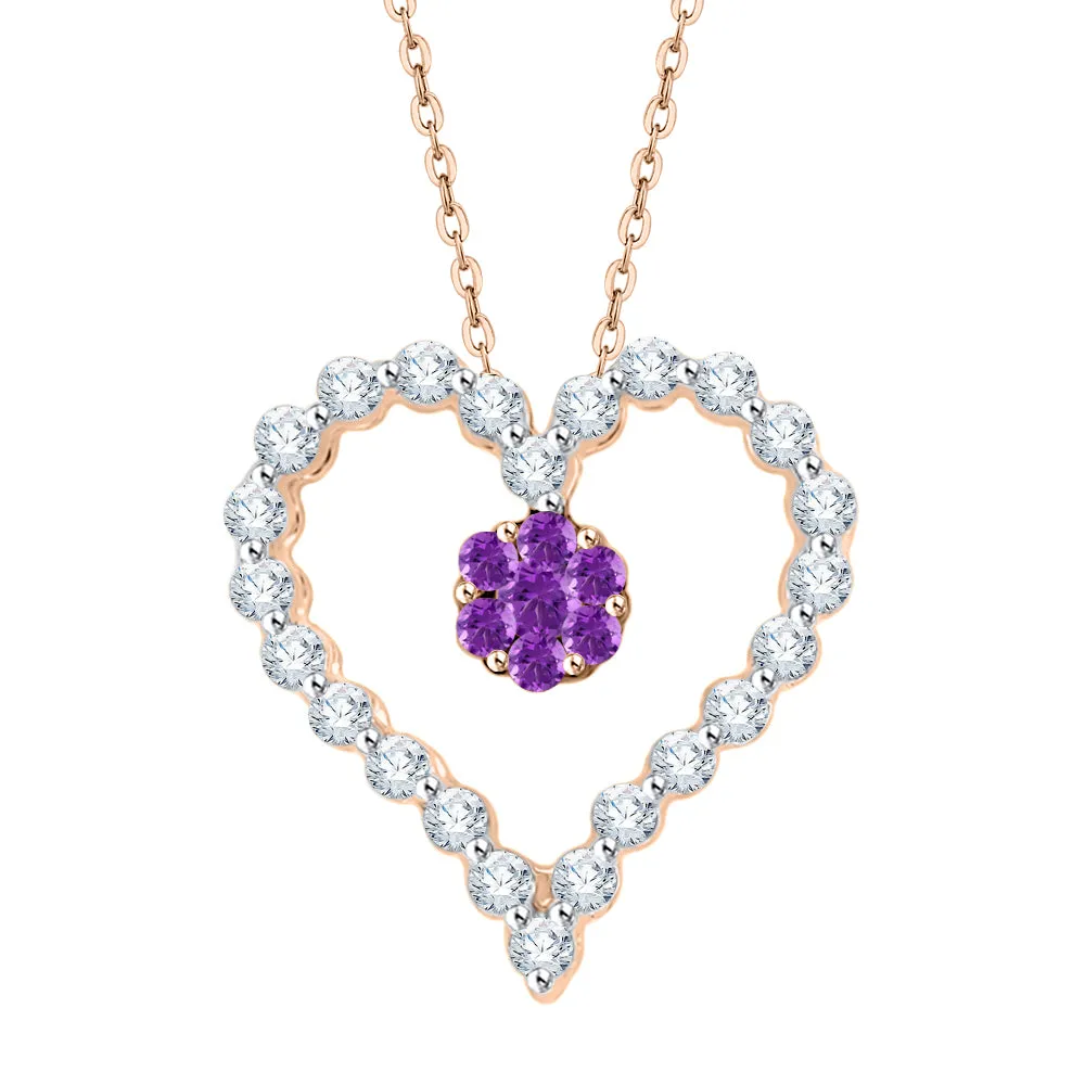 KATARINA 1/4 cttw Gemstone and Diamond Heart Pendant Necklace