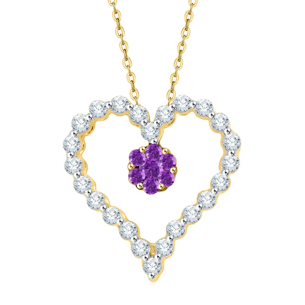 KATARINA 1/4 cttw Gemstone and Diamond Heart Pendant Necklace