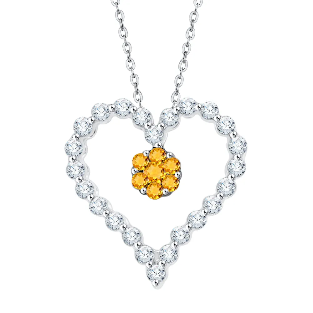 KATARINA 1/4 cttw Gemstone and Diamond Heart Pendant Necklace