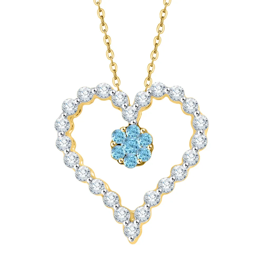 KATARINA 1/4 cttw Gemstone and Diamond Heart Pendant Necklace