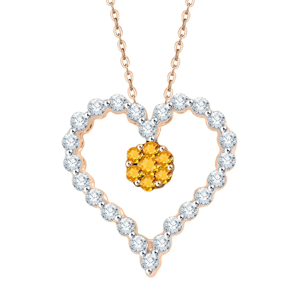 KATARINA 1/4 cttw Gemstone and Diamond Heart Pendant Necklace