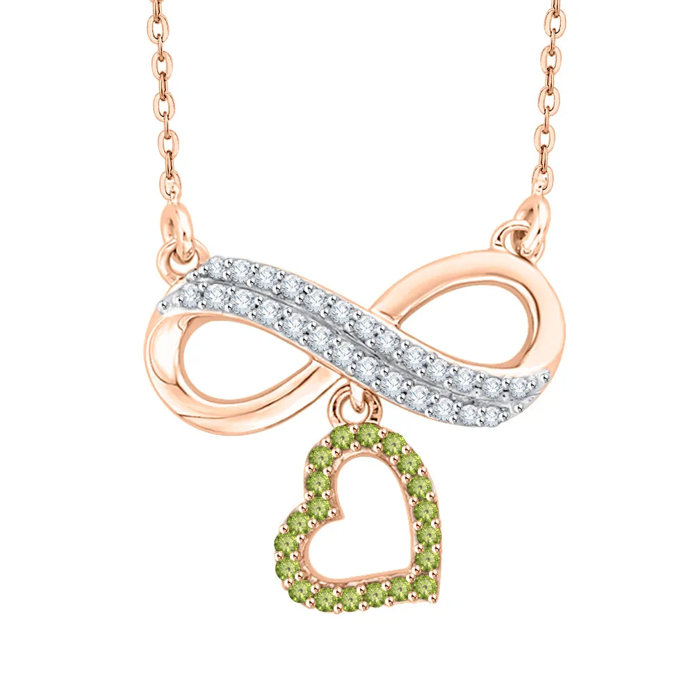 KATARINA Gemstone and Diamond Infinity Heart Pendant Necklace (1/6 cttw, G-H, I2-I3)