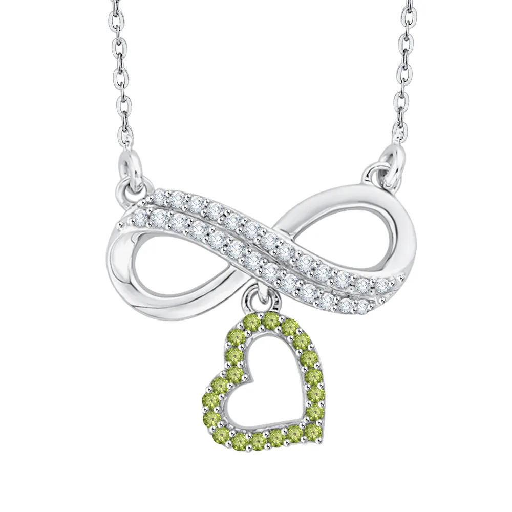 KATARINA Gemstone and Diamond Infinity Heart Pendant Necklace (1/6 cttw, G-H, I2-I3)